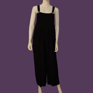 Vtg DACESLON Oversized Baggy Linen Blend Wide Leg Black Overall Jumpsuit